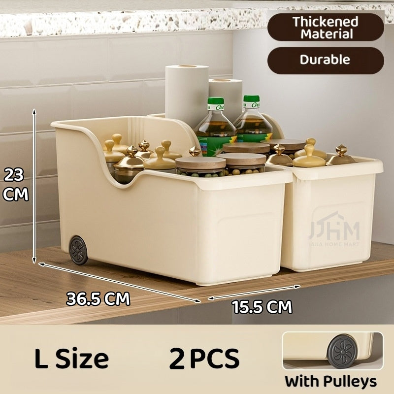 [BUY 3 FREE 1]Japanese kitchen storage box sundries cabinet organize pots and pans seasonings pot lid rack sink basket with rollers