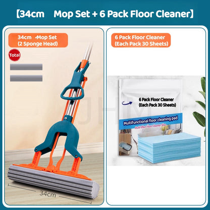 Enlarge 34cm Sponge Mop Quick Dry Head Free Hand wash Folding Water-Absorbent Squeeze Dry Rubber Mop