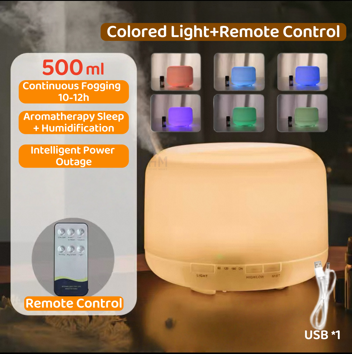 [1.99 NND]500ML Air Humidifier Usb Household Aromatherapy Machine Ultrasonic Spray Large Capacity Ultrasonic Humidifier Aroma Diffuser.LED Light