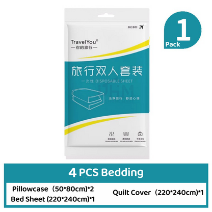 SG Disposable Bed Sheets Set Travel Pillow Cover Quilt Cover Single Double Set Hotel Bedsheets 一次性旅行床单套