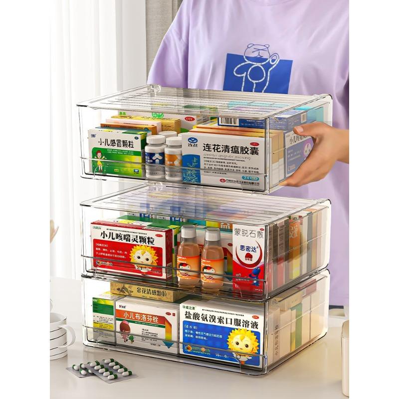 <Buy 3 Get 1 Free> A4-Wide Premium Acrylic Medicine box family drawer type large capacity multi-layer ergency First Aid Box Kit