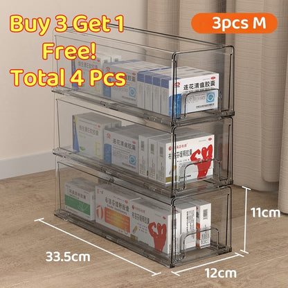 <Buy 3 Free 1> Premium Acrylic Medicine box family drawer type large capacity multi-layerem ergency First Aid Box Kit Japanese house