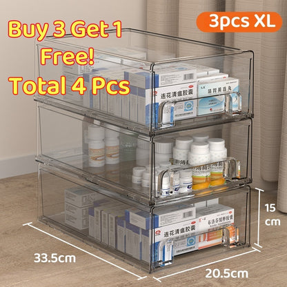 <Buy 3 Free 1> Premium Acrylic Medicine box family drawer type large capacity multi-layerem ergency First Aid Box Kit Japanese house
