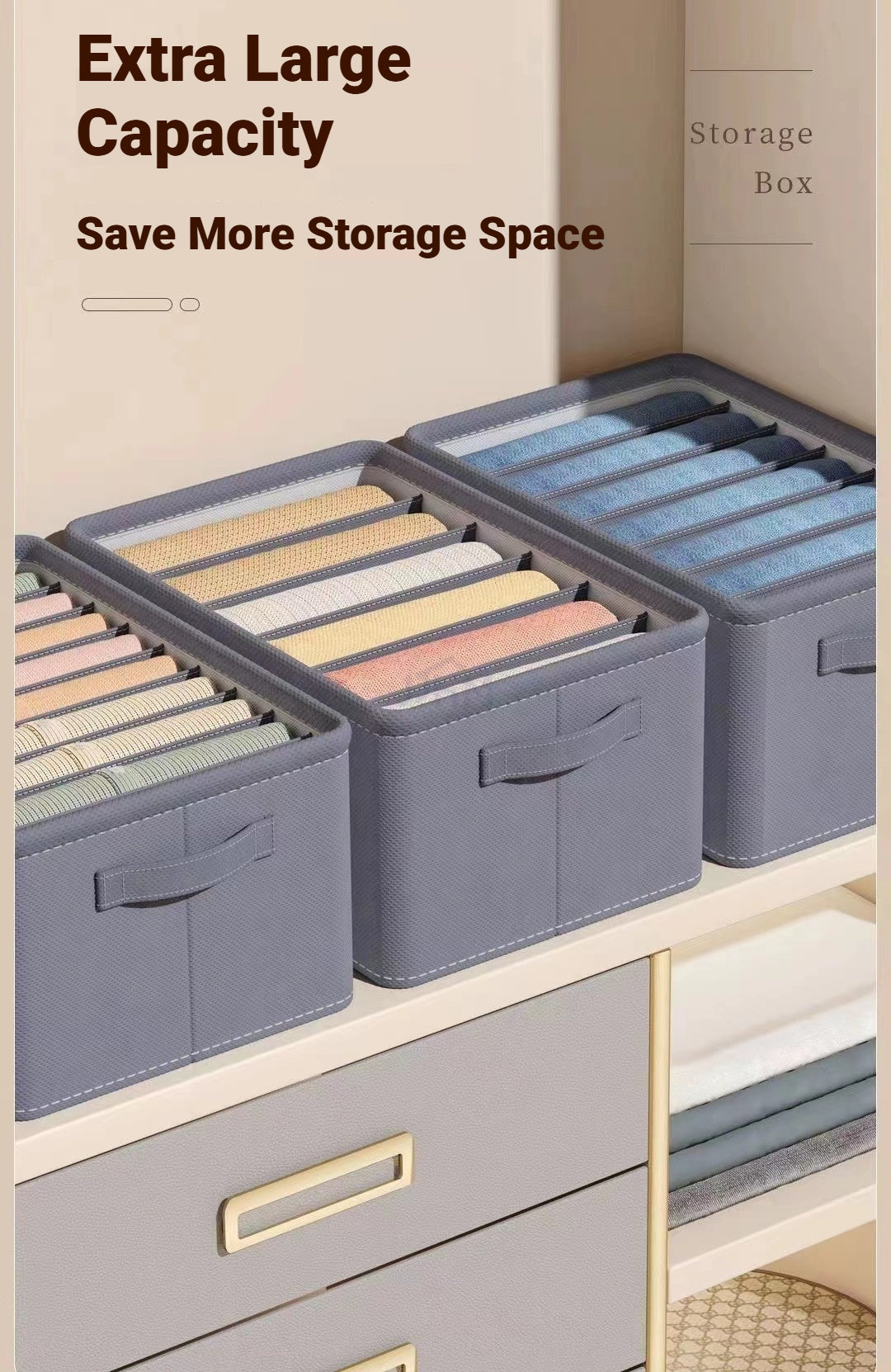 <Buy 4 Free 1> No-Flimsy Fabric Foldable 6/7/9 Grids Clothes Organizer Mesh Jeans Pant Storage Organizer Compartment