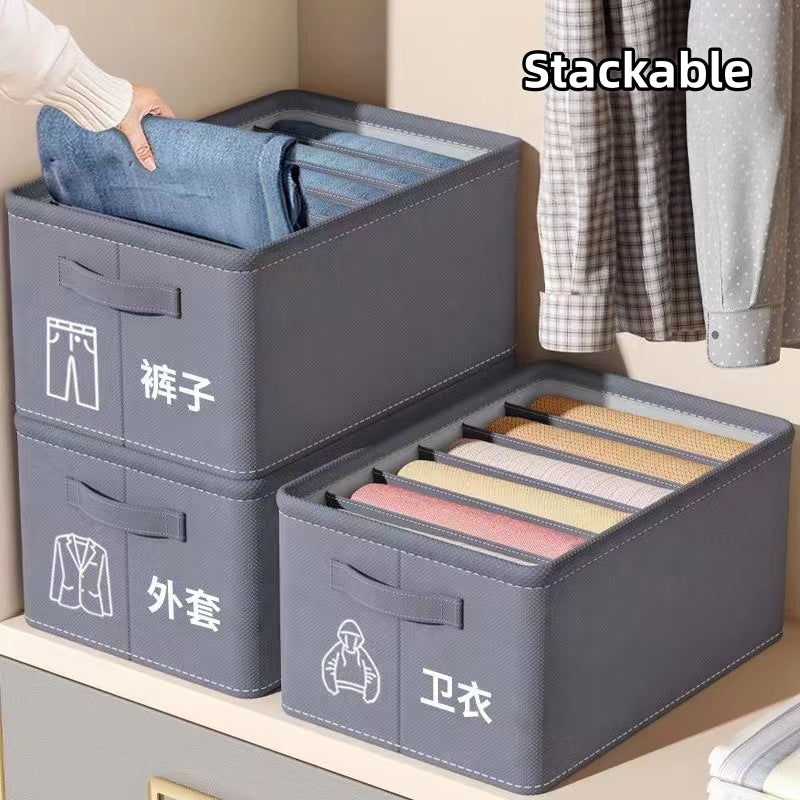 <Buy 4 Free 1> No-Flimsy Fabric Foldable 6/7/9 Grids Clothes Organizer Mesh Jeans Pant Storage Organizer Compartment