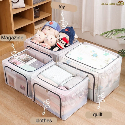 B5F1<Buy 5 Free 1> SG SHIP Steel Frame Storage Boxes Foldable Breathable Transparent Clothing Quilt Organizer Dustproof Bag