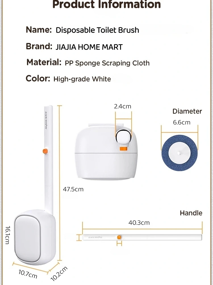Disposable Toilet Brush Set Wall-Mounted Full Coverage 360°Clean Quick-Release Head SwapComes with bracket and interchangeable head