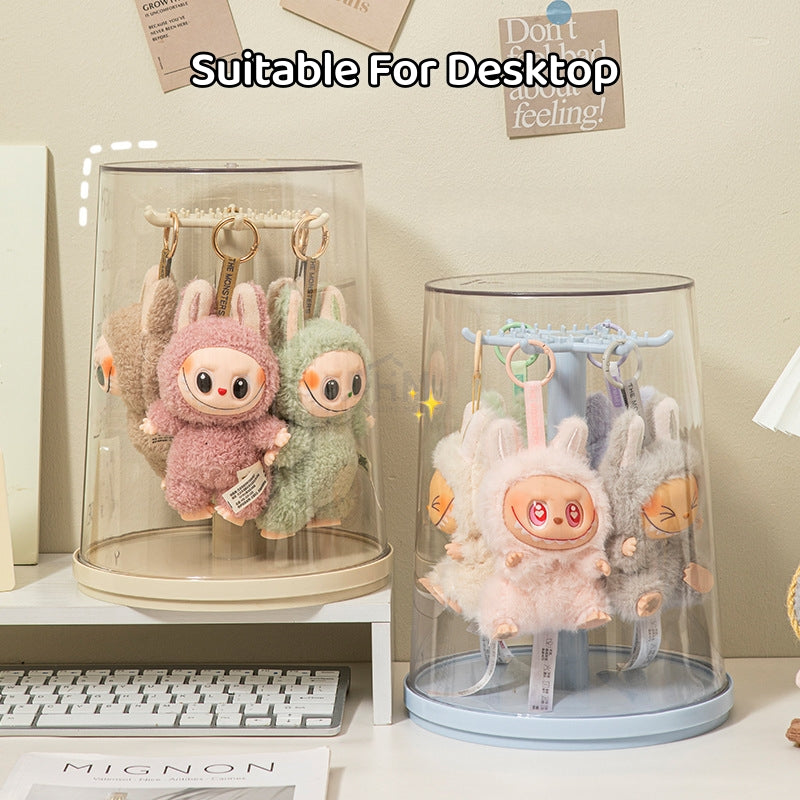 （NDD SG STOCK ) 360°Rotating Labbubu Display Case Rotating Transparent labubu Plush Doll Figurine Blind Box Storage Display Stand Source manufacturer Hanging Organizer Rack for POPMART