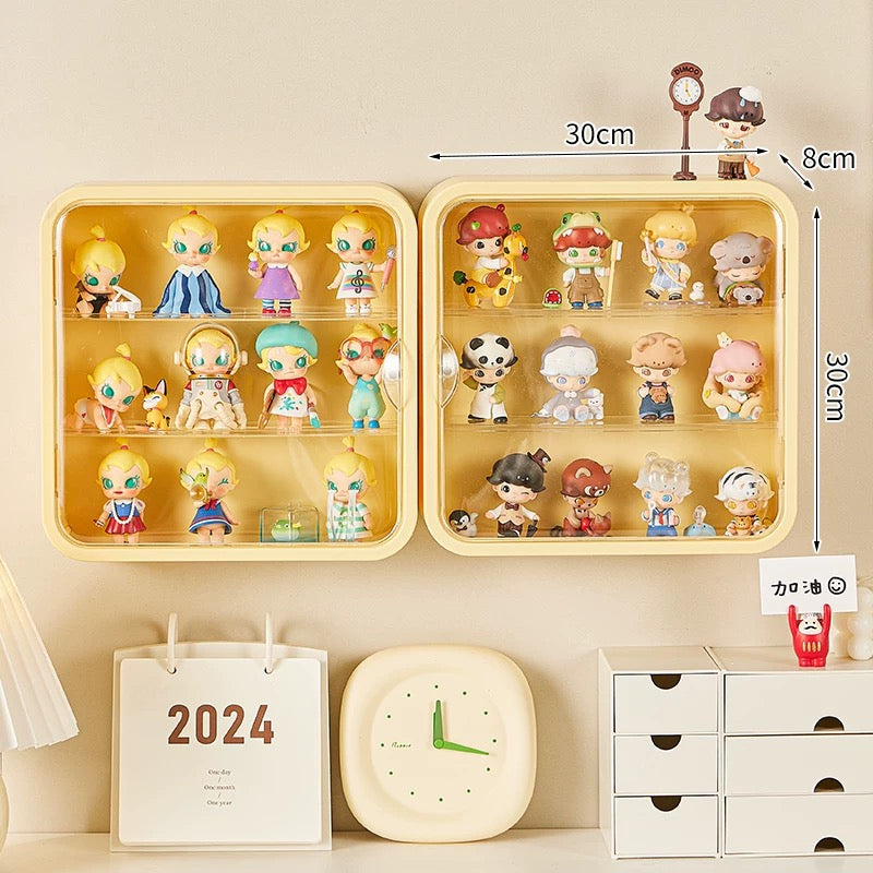 Doll Toy Display Storage Box Wall-Mounted Magnetic Transparent Dustproof Cabinet Organizer Display Case