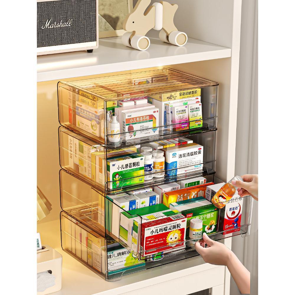 <Buy 3 Get 1 Free> A4-Wide Premium Acrylic Medicine box family drawer type large capacity multi-layer ergency First Aid Box Kit