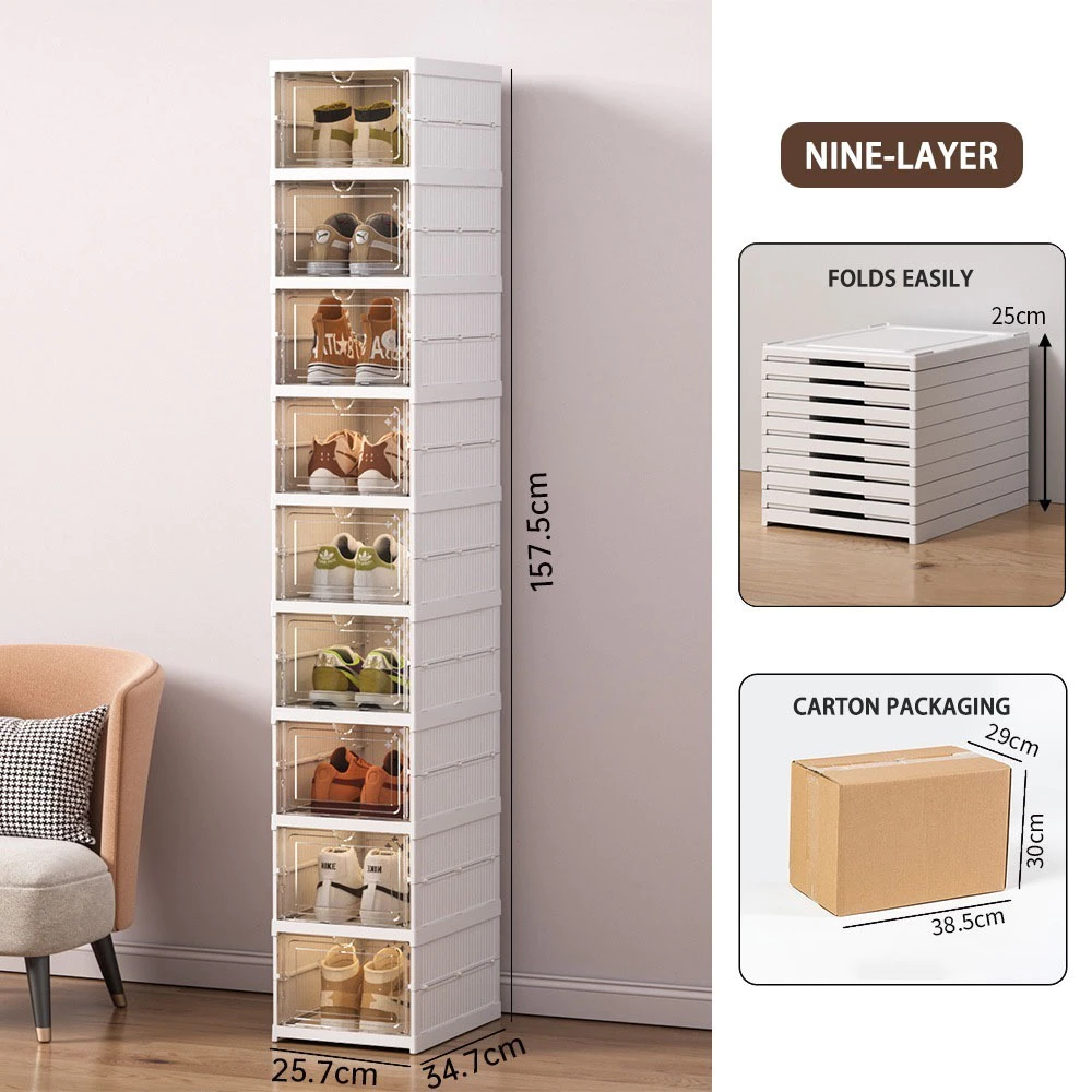 3/6/9 Layers Foldable Shoe Box Transparent Shoe Cabinet Stackable Shoe Storage Box Home Shoe Rack Cabinet