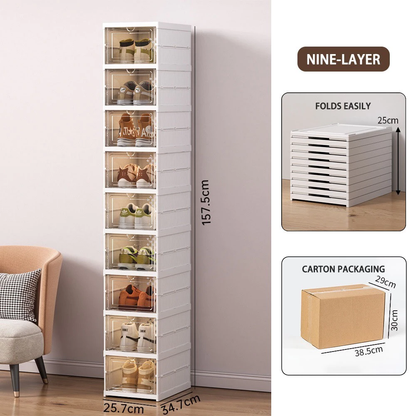 3/6/9 Layers Foldable Shoe Box Transparent Shoe Cabinet Stackable Shoe Storage Box Home Shoe Rack Cabinet