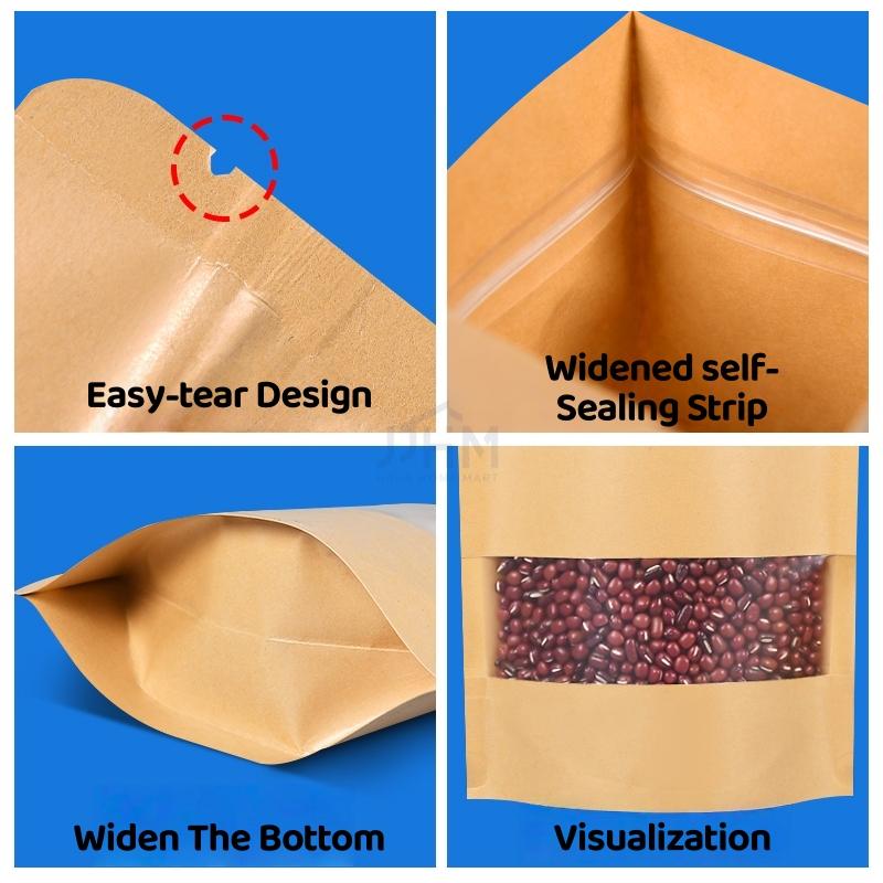 SG Kraft Window Bag | Matte Food Grade Zipper Pouch | Resealable Food Pouch | Ziplock | Party Gift Kraft Zipper Bag for Food | Food Storage Bag | Reusable Bag | Zip Bag