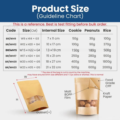 SG Kraft Window Bag | Matte Food Grade Zipper Pouch | Resealable Food Pouch | Ziplock | Party Gift Kraft Zipper Bag for Food | Food Storage Bag | Reusable Bag | Zip Bag