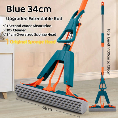 Enlarge 34cm Sponge Mop Quick Dry Head Free Hand wash Folding Water-Absorbent Squeeze Dry Rubber Mop