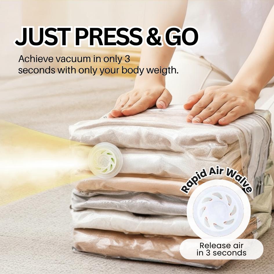 <Pumpless> Vacuum Bag Compression Bag No Need Pump Reusable Travel Clothes Storage Bag Seal Bags