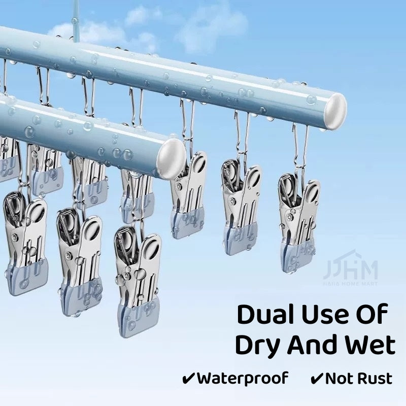 【SG Ready Stock】30 Clips Anti-slip Stainless Steel Sock Hanger Stackable with Shoe Rack Underwear Sock Drying Pegs Rack Traceless Hanger Drying Rack