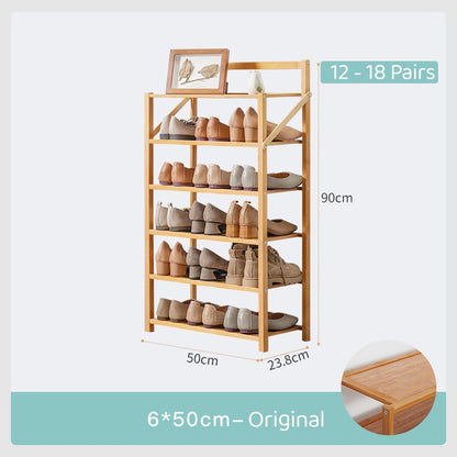 Installation Free Foldable Bamboo Shoe Rack Storage Shelves Organization