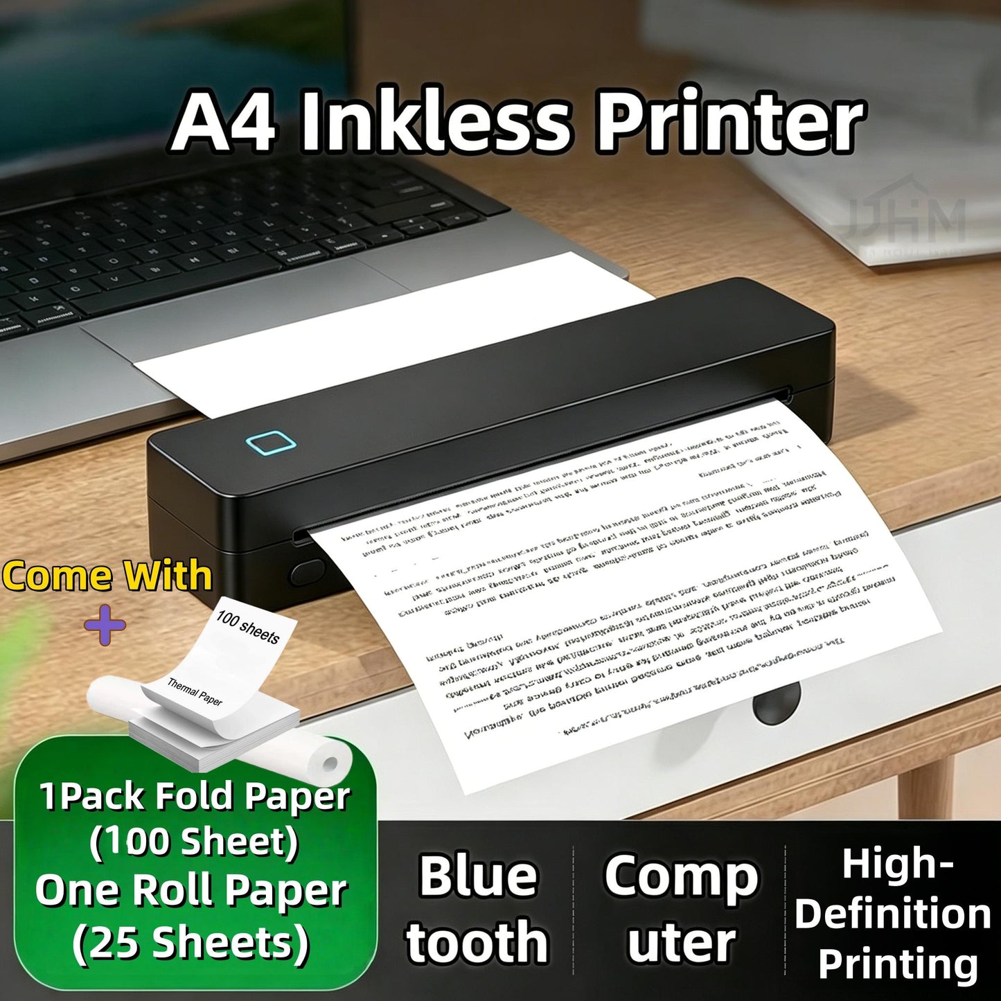 【Support A4 Size】Portable A4 Thermal Printer,DPI Wireless Bluetooth Thermal Printer,Compatible With A5/B5/Letter