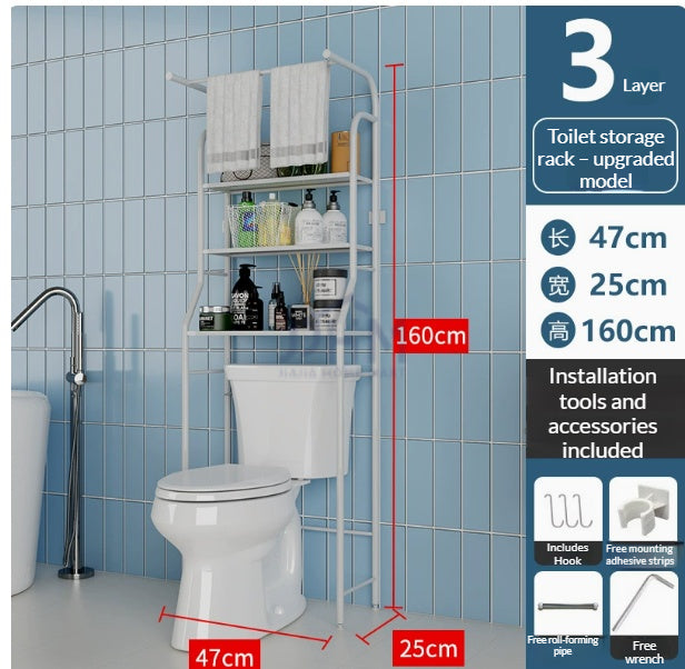 (SG Stock) Newly Upgraded Toilet Rack / Washing Machine Rack – Bathroom Storage Shelf (Floor-standing or Wall-mounted Space Organizer)