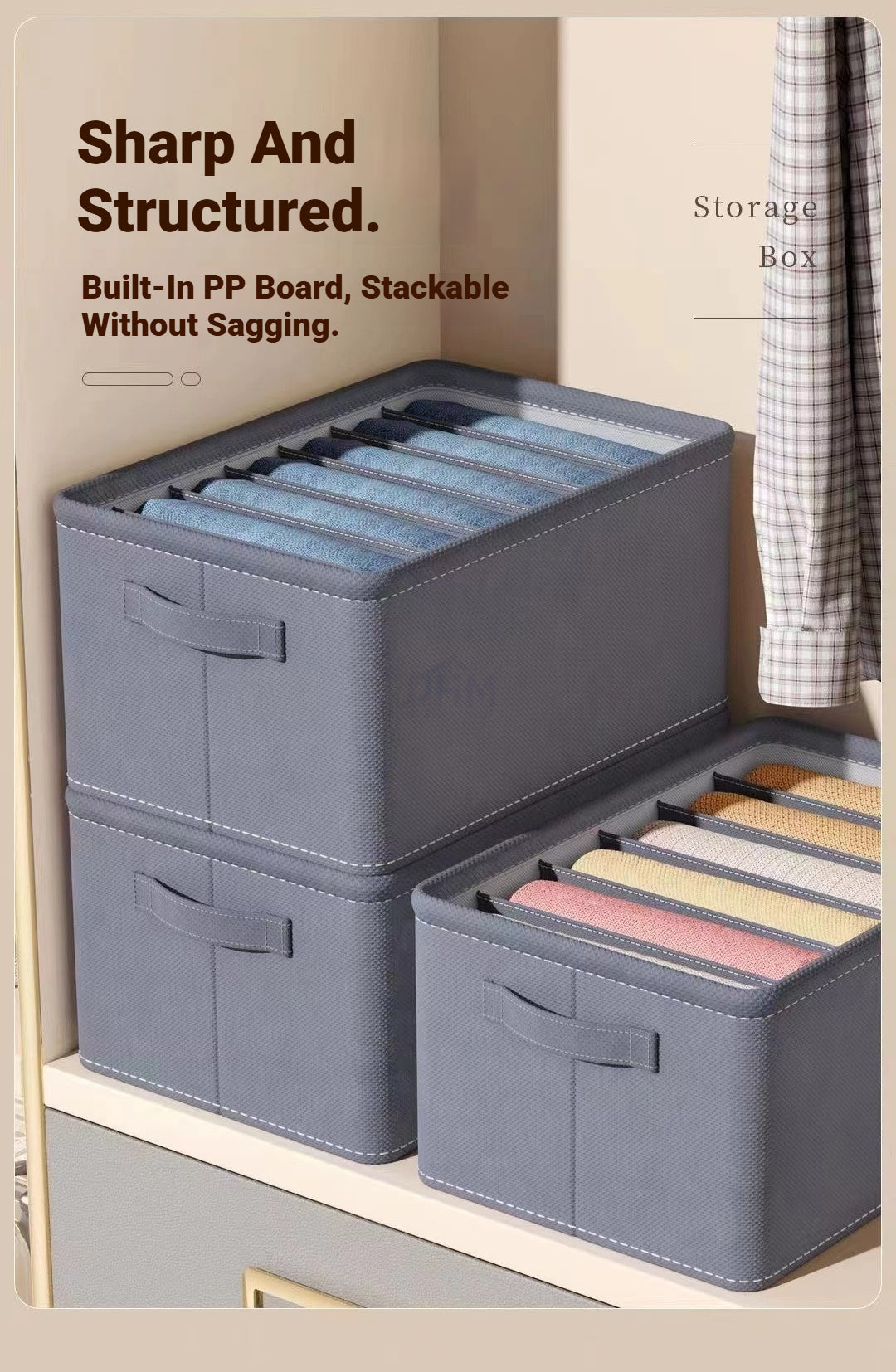 <Buy 4 Free 1> No-Flimsy Fabric Foldable 6/7/9 Grids Clothes Organizer Mesh Jeans Pant Storage Organizer Compartment