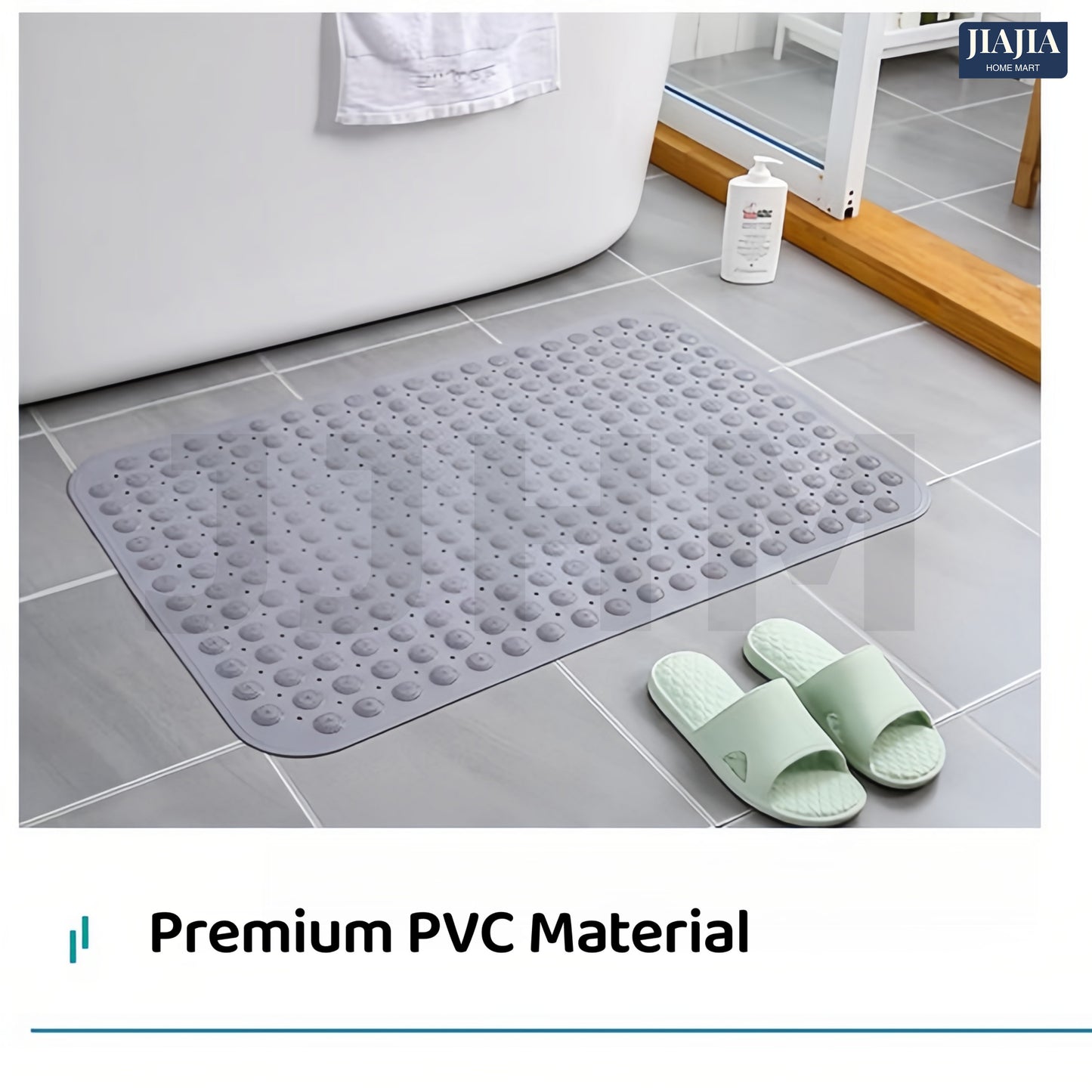 SG Non-Slip Bath Mat With Foot Reflexology Massage PVC Suction Cups Odorless Anti Slip Strong Suction