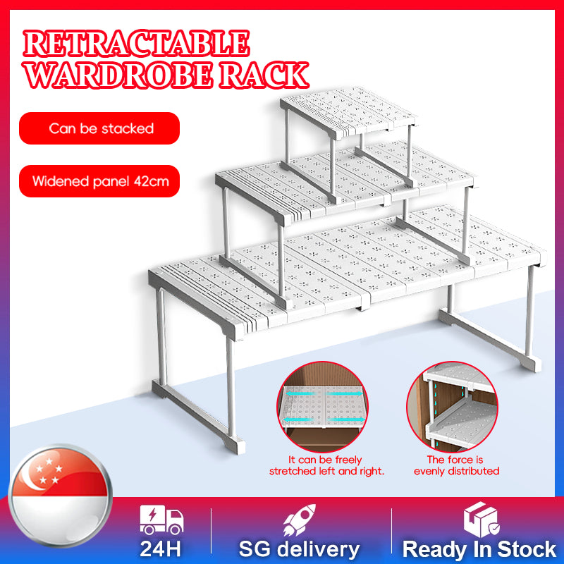 SG Next Day Delivery Adjustable Wardrobe Organizer  Stackable PP Shelf  Space-Saving Closet Divider Storage