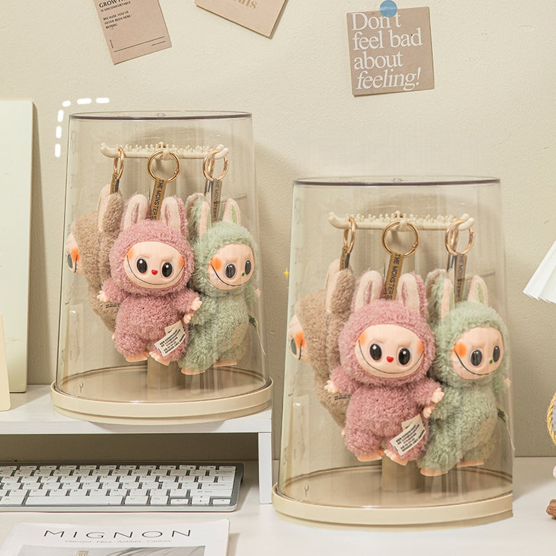 （NDD SG STOCK ) 360°Rotating Labbubu Display Case Rotating Transparent labubu Plush Doll Figurine Blind Box Storage Display Stand Source manufacturer Hanging Organizer Rack for POPMART
