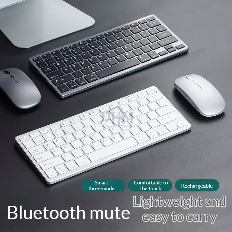 [SG] Bluetooth Wireless Keyboard and Mouse Combo Rechargeable Compact Slim 3 Mode Wireless Keyboard Mouse Set Silent Click Ergonomic Portable Office Home Laptop Tablet PC Desktop Keyboard Mouse Combo Set