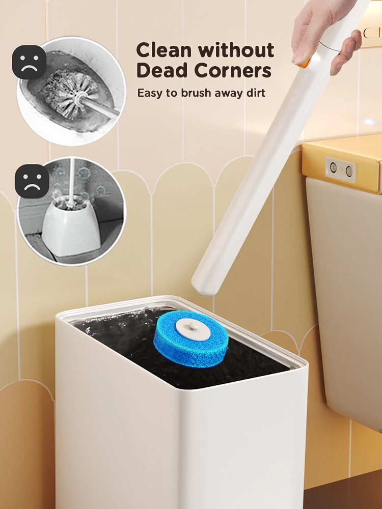 Disposable Toilet Brush Set Wall-Mounted Full Coverage 360°Clean Quick-Release Head SwapComes with bracket and interchangeable head