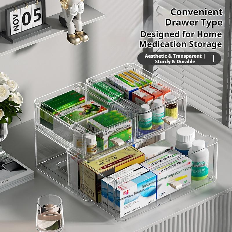 <Buy 3 Get 1 Free> A4-Wide Premium Acrylic Medicine box family drawer type large capacity multi-layer ergency First Aid Box Kit