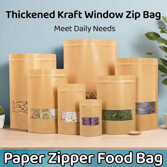 SG Kraft Window Bag | Matte Food Grade Zipper Pouch | Resealable Food Pouch | Ziplock | Party Gift Kraft Zipper Bag for Food | Food Storage Bag | Reusable Bag | Zip Bag