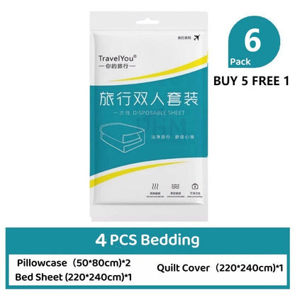 SG Disposable Bed Sheets Set Travel Pillow Cover Quilt Cover Single Double Set Hotel Bedsheets 一次性旅行床单套