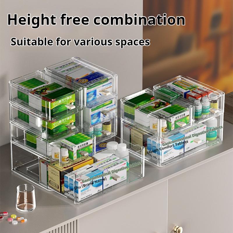 <Buy 3 Get 1 Free> A4-Wide Premium Acrylic Medicine box family drawer type large capacity multi-layer ergency First Aid Box Kit