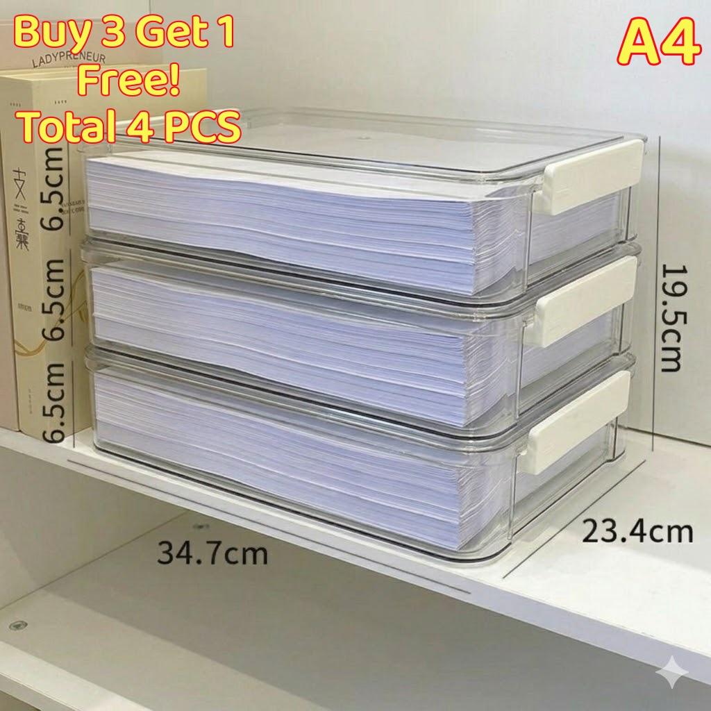 <Buy 3 Get 1 Free> A4 Acrylic Document Storage Tray Storage Box Transparent File Organizer Desktop Organization