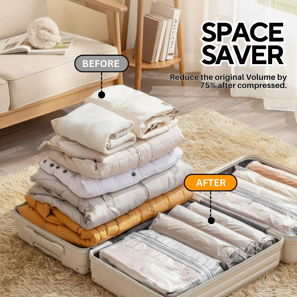 <Pumpless> Vacuum Bag Compression Bag No Need Pump Reusable Travel Clothes Storage Bag Seal Bags