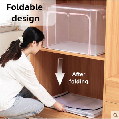 B5F1<Buy 5 Free 1> SG SHIP Steel Frame Storage Boxes Foldable Breathable Transparent Clothing Quilt Organizer Dustproof Bag