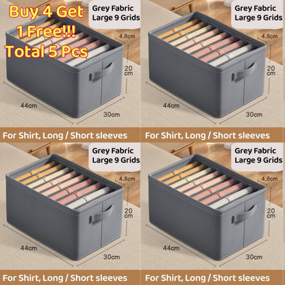 <Buy 4 Free 1> No-Flimsy Fabric Foldable 6/7/9 Grids Clothes Organizer Mesh Jeans Pant Storage Organizer Compartment