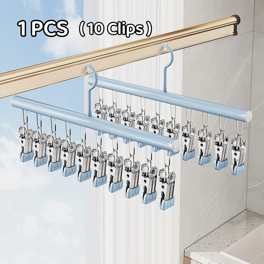 【SG Ready Stock】30 Clips Anti-slip Stainless Steel Sock Hanger Stackable with Shoe Rack Underwear Sock Drying Pegs Rack Traceless Hanger Drying Rack