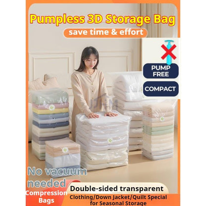 <Pumpless> Vacuum Bag Compression Bag No Need Pump Reusable Travel Clothes Storage Bag Seal Bags