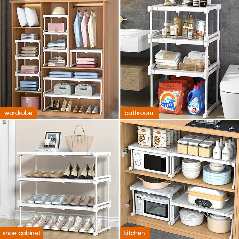 SG Next Day Delivery Adjustable Wardrobe Organizer  Stackable PP Shelf  Space-Saving Closet Divider Storage