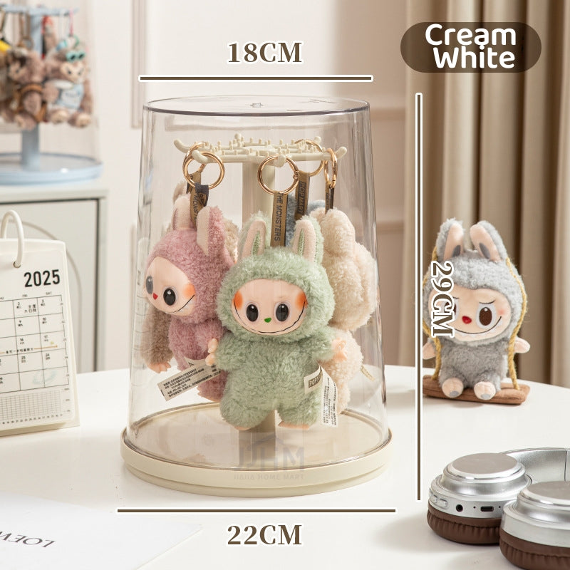 （NDD SG STOCK ) 360°Rotating Labbubu Display Case Rotating Transparent labubu Plush Doll Figurine Blind Box Storage Display Stand Source manufacturer Hanging Organizer Rack for POPMART