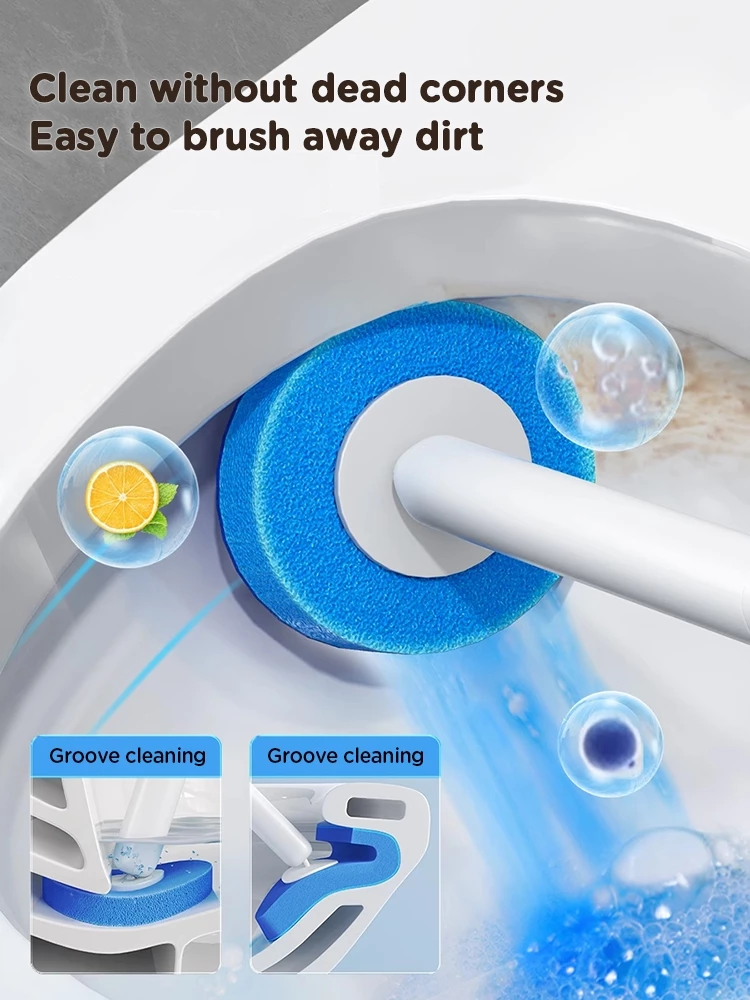 Disposable Toilet Brush Set Wall-Mounted Full Coverage 360°Clean Quick-Release Head SwapComes with bracket and interchangeable head