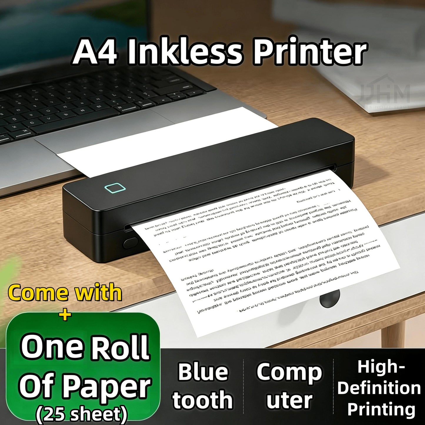 【Support A4 Size】Portable A4 Thermal Printer,DPI Wireless Bluetooth Thermal Printer,Compatible With A5/B5/Letter