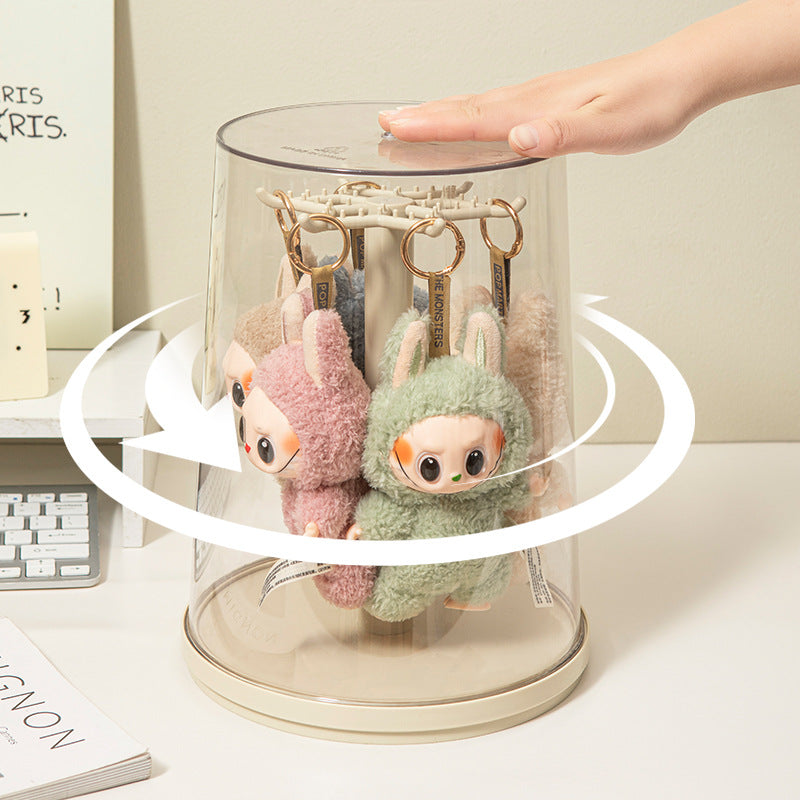 （NDD SG STOCK ) 360°Rotating Labbubu Display Case Rotating Transparent labubu Plush Doll Figurine Blind Box Storage Display Stand Source manufacturer Hanging Organizer Rack for POPMART