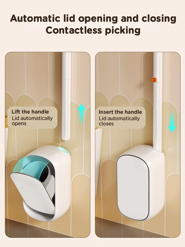 Disposable Toilet Brush Set Wall-Mounted Full Coverage 360°Clean Quick-Release Head SwapComes with bracket and interchangeable head