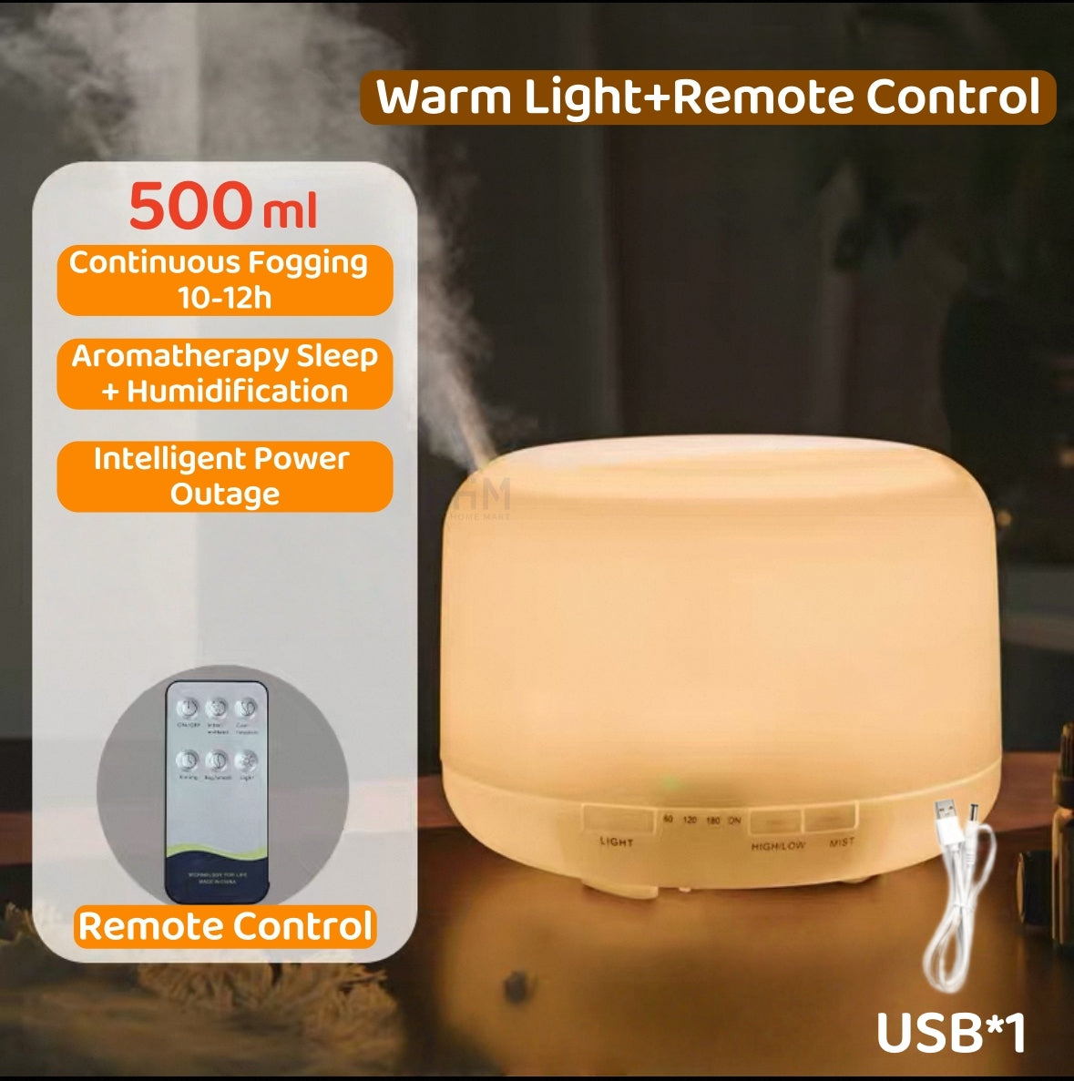 [1.99 NND]500ML Air Humidifier Usb Household Aromatherapy Machine Ultrasonic Spray Large Capacity Ultrasonic Humidifier Aroma Diffuser.LED Light