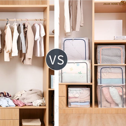 B5F1<Buy 5 Free 1> SG SHIP Steel Frame Storage Boxes Foldable Breathable Transparent Clothing Quilt Organizer Dustproof Bag