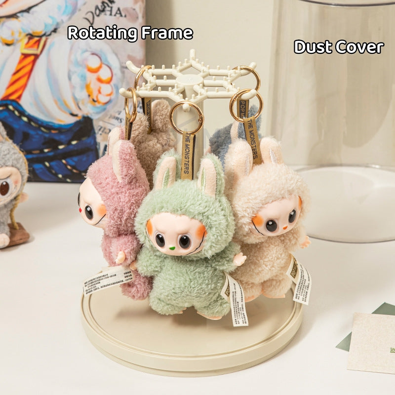 （NDD SG STOCK ) 360°Rotating Labbubu Display Case Rotating Transparent labubu Plush Doll Figurine Blind Box Storage Display Stand Source manufacturer Hanging Organizer Rack for POPMART
