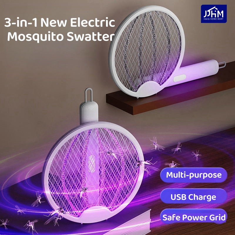 [2025 Ver] Update 3in1 Electric Insect Mosquito Racket Mosquito Swatter Killer USB Rechargeable LED Lamp